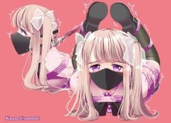 1female 1girls arms_behind_back arms_bound arms_bound_behind_back artist_name black_gag black_mask blonde_hair blush blushing_lines bondage bound bound_arms bound_legs choking choking_on_dildo cock_gag crying crying_with_eyes_open deepthroat deepthroat_training dildo_gag dildo_in_mouth dildo_under_mask dildogag dress drolling female female_only forced_deepthroat from_side gag gag_under_mask gagged gagging hair_ribbon helpless helpless_girl hogtie hogtied irrumatio kasane laying_on_stomach leash legs_bound_to_collar lolita_fashion mind_break nose_clip on_stomach panic penis_gag pink_background pink_eyes pink_leash purple_rope restrained rope rope_bondage side_view simple_background tears tears_of_desperation trembling white_ribbon