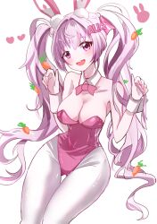 1girls alice_(nikke) alice_(wonderland_bunny)_(nikke) ass_visible_through_thighs blush breasts bunny_ears bunnysuit cleavage female female_only fully_clothed goddess_of_victory:_nikke open_mouth pink_eyes pink_hair revealing_clothes sitting thigh_gap twintails upper_teeth white_background wide_hips