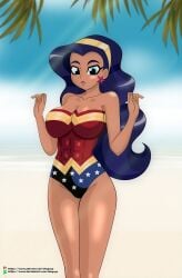 1girls abs beach big_breasts breasts chuyryu dark-skinned_female dc_comics dc_super_hero_girls diana_prince female female_only muscular_female solo swimsuit wonder_woman wonder_woman_(series)