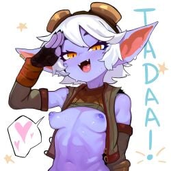 1girls alternate_skin_color blush female female_focus female_only gnael league_of_legends looking_at_viewer orange_eyes perky_breasts perky_nipples pointy_ears riot_games short_hair shortstack small_breasts solo solo_female solo_focus tristana weird white_hair yordle