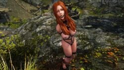 1girls 3d ball_gag bondage bondage_harness gag gagged game_of_thrones m7seven red_hair sansa_stark skyrim