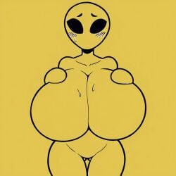 1:1 1girls ai_generated alien alien_girl alien_humanoid american_mythology big_breasts black_eyes black_sclera blank_eyes blush blushing_at_viewer breasts breasts_bigger_than_head classic_alien cleavage completely_nude empty_eyes eyebrows eyelashes featureless_breasts featureless_crotch female female_only folklore front_view hands_on_breasts hips huge_breasts humanoid hyper ilya_efimov large_breasts monster monster_girl mouthless mythology naked nervous no_mouth no_nipples no_pussy north_american_mythology nude nude_female nudity public_domain simple_background solo solo_female stable_diffusion sweat sweating thick thick_thighs thighs top_heavy urban_legend wide_hips yellow_background yellow_body yellow_skin