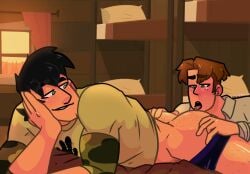 :3 anilingus black_hair blue_eyes brown_hair cody_(tdi) eating_ass gay grabbing_ass green_eyes male_only rimming rimming_male smile total_drama_island trent_(tdi) trody victoreh_draws yaoi