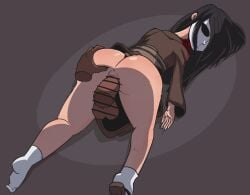 1girls asian_female ass_grab ass_up black_hair blood censored clothed_sex dark-skinned_male dark_penis dark_skin death face_down face_down_ass_up female_death guro interracial kimono kimono_lift little_nightmares mask necrophilia penis_in_pussy rape rattminded snuff the_lady_(little_nightmares) vaginal_penetration