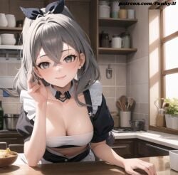 ai_generated funkylewdai grey_eyes grey_hair honkai:_star_rail kitchen maid maid_outfit maid_uniform silver_wolf_(honkai:_star_rail) smile