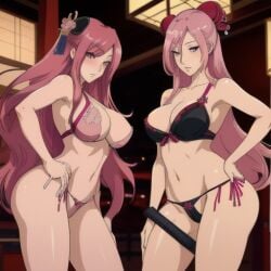 1girls ai_generated anime bikini female geisha happy_pride_month long_hair pink_eyes pink_hair pride_month strip_club yuri