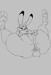 absurd_res anatomically_inaccurate anatomically_inaccurate_pawpads anthro anus ass bedroom_eyes big_anus big_butt breasts digital_drawing_(artwork) digital_media_(artwork) dipstick_ears disney ear_markings female genitals hi_res huge_thighs judy_hopps lagomorph legs_up leporid line_art lying mammal medium_breasts multicolored_ears narrowed_eyes on_back patrick_weste_(artist) pawpads presenting pussy rabbit seductive smile solo thick_thighs under_boob zootopia