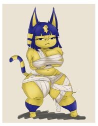 1girls animal_crossing ankha ankha_(animal_crossing) anthro anthro_only cat_tail crossed_arms egyptian feline female frown furry leekcheek shortstack solo thick_thighs thighs yellow_body yellow_fur