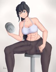 1futa abs big_breasts breasts bulge celeste_shimmer cleavage dickgirl erection erection_under_clothes eye_contact futa_only futanari intersex large_breasts muscles muscular muscular_futanari penis_under_clothes rulean solo solo_futa weightlifting weights