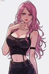 1girls aged_up bare_arms bare_shoulders big_breasts clothed clothing color female female_focus female_only hi_res jewelry_bonney large_breasts light-skinned_female light_skin lipstick long_hair looking_at_viewer one_piece pink_hair prixmal purple_eyes shounen_jump solo solo_female tagme