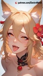 ahe_gao ai_generated blonde_female blonde_hair blush blush_lines blushing electroworld eyes_rolling_back flower_in_hair fox_ears fox_girl orange_eyes pleasure_face rolling_eyes senko_(sewayaki_kitsune_no_senko-san) sewayaki_kitsune_no_senko-san