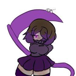 1girls bete_noire big_breasts breasts female_only glitchtale glowing_eyes looking_at_viewer rebootedmp3g scythe skirt solo sweater tagme thick_thighs thighhighs undertale undertale_au voluptuous
