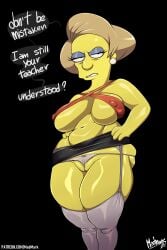 1girls 20th_century_fox big_breasts edna_krabappel female female_only looking_at_viewer madmark mature_female no_bra the_simpsons thick_thighs wide_hips
