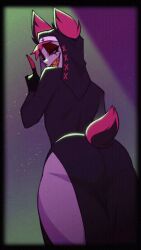 1boy alastor_(hazbin_hotel) ass big_ass gay gay_male gif hazbin_hotel hip_sway hips looking_at_viewer looking_back male male_only mer0mer0_ nun nun_costume nun_outfit tail thighs