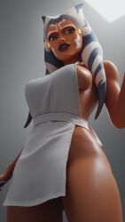 1girls ahsoka_tano ahsoka_tano_(imperial) ai_generated alien alien_girl apron apron_only clone_wars duchess_eugene female female_only horny lekku lekku_(anatomy) naked naked_female nude nude_female orange_body orange_skin pinup shiny shiny_skin sideboob solo star_wars togruta