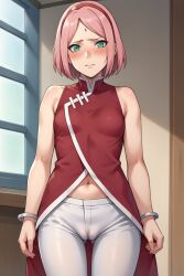 1girls ai_generated blush bob_cut boruto:_naruto_next_generations breasts cameltoe cherry_blossoms curvaceous dress facial_mark female female_only forehead_mark hairband light-skinned_female light_skin long_hair looking_at_viewer mature mature_female milf nai_diffusion naruto naruto_(series) no_panties open_pants outdoors pale-skinned_female pale_skin pants parted_bangs petite pussy_visible_through_clothes pussy_visible_through_panties sakura_haruno solo solo_focus stable_diffusion standing unbuttoned unbuttoned_pants yukino_ai