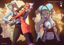 2girls aayla_secura ahsoka_tano ass blue_skin bubble_butt clone_trooper clone_wars clothed_female cum cum_on_ass cum_on_back cum_on_body cum_on_face female female_focus groping_breasts jedi large_breasts multiple_girls no_bra no_panties orange_skin queencomplex star_wars togruta twi'lek yuri