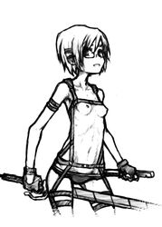 attack_on_titan flat_chest glasses monochrome panties rico_brzenska shingeki_no_kyojin short_hair wabaki