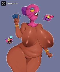 ak4gami66 brawl_stars brown_skin dark-skinned_female dark_skin female huge_breasts purple_hair tara_(brawl_stars)