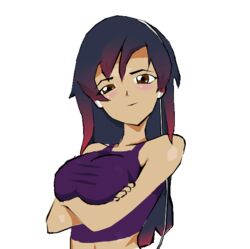 animated asm brown_eyes headphones multicolored_hair music_player nipples nude purple_hair red_hair solo