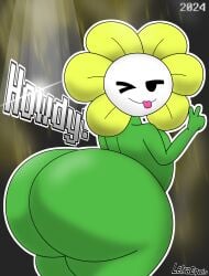 1boy 2024 2d 2d_(artwork) 2d_artwork ass dialogue elemental_creature femboy flora_fauna flower flowey_the_flower flowey_with_nothing_else_but_a_massive_ass huge_ass letraequis_(artist) male male_only monster monster_boy offscreen_character paint_tool_sai petals plant salute shaded_background slightly_chubby talking_to_viewer thick_ass_monster toby_fox undertale watermark wide_ass wide_hips