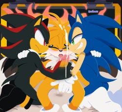 collaborative_handjob cum exposed_torso footwear furry gay handwear male orgasm penis senshion shadow_the_hedgehog sonic_(series) sonic_the_hedgehog sonic_the_hedgehog_(series) tails tails_the_fox threesome yaoi