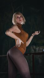 1girls 3d ashley_graham ashley_graham_(ella_freya) blonde_hair bracelet capcom female hobbyr34 legs light-skinned_female light_skin long_legs medium_breasts medium_hair painted_nails pose posing resident_evil resident_evil_4 resident_evil_4_remake solo sweater tagme thighs