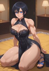 1girls abs ai_generated artist_request big_breasts black_hair blue_eyes blue_sandals breasts collarbone kingdom_hearts kingdom_hearts_358/2_days muscular_female thick_thighs thighs voluptuous voluptuous_female xion