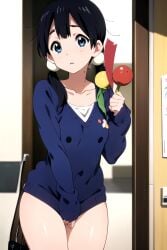 ai_generated black_hair blue_eyes breasts kitashirakawa_tamako megumaxx small_breasts tamako_market