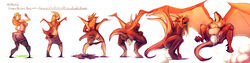 1girls anthro big_belly breasts claws clothing dragon egg egg_laying female female_only hair horn human naked nipples nude pussy science sequence solo spreading text torn_clothing transformation watsup wings