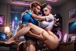 ai_generated big_ass big_balls big_breasts big_penis cole_cassidy creamhorseai female highres horsecock hourglass_figure huge_balls huge_breasts huge_cock lifted muscular overwatch overwatch_2 perfect_body sombra vaginal_penetration