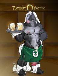 abs alcohol anatomically_correct anthro beer beverage biceps equine furry grin horse horsecock kilt looking_at_viewer male male_only muscles nipple_piercing nipples no_humans ozzan pecs penis piercing pose solo text wardrobe_malfunction