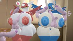 2girls 3d anthro big_breasts big_thighs breasts_bigger_than_head disembodied_penis ditto dra111_(artist) dragon dragon316 female_latios huge_breasts latias latios legendary_pokemon pokémon_(species) pokemon pokemon_(species) pokemon_rse rule_63