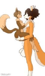 big_ass carrying carrying_another carrying_partner champaanimation fluffy fluffy_ears fluffy_tail furry groping groping_ass hairy_balls hairy_chest huge_ass huge_balls knot knotted_penis long_hair naked naked_female naked_male no_background oc original_character sheath shortstack side_view size_difference tail