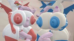 2girls 3d 3d_(artwork) big_breasts big_thighs breasts_bigger_than_head disembodied_penis ditto dra111_(artist) dragon316 huge_breasts latias latios pokémon_(species) pokemon pokemon_(species) rule_63