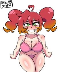 1girls abby_(fnafhs) big_breasts chubby_female flirting_with_viewer fnafhs fnafhsrule34 green_eyes looking_at_viewer pillow_shading pov pov_male red_hair shortstack smiling_at_viewer thick_thighs z3star