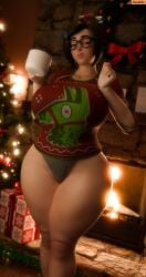 3d 3d_(artwork) blender_(software) christmas christmas_outfit large_breasts mei_(overwatch) overwatch_2 smitty34 sweater tagme thick_thighs wide_hips