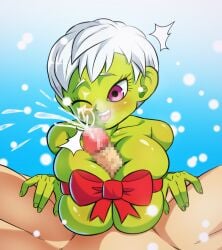 bigduck broly cheelai compressed_breasts curvy curvy_figure dragon_ball dragon_ball_super female green_body green_skin short_hair squeezing_breast tagme titjob white_hair