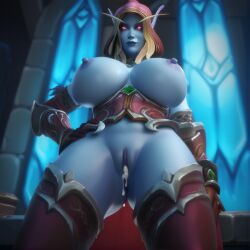 ai_generated bimbo blood_elf gauntlets hoodie looking_at_viewer massive_breasts nude perfect_body smirk solo stable_diffusion standing sylvanas_windrunner warcraft world_of_warcraft