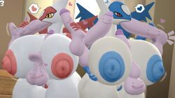 2girls 3d 3d_(artwork) big_breasts big_thighs breasts_bigger_than_head disembodied_penis ditto dra111_(artist) dragon316 huge_breasts latias latios pokémon_(species) pokemon pokemon_(species) rule_63