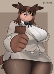 anthro beatrice_(doodledox) bird chubby doodledox huge_ass huge_breasts huge_thighs kurupi_(artist) office_lady owl secretary secretary_bird skirt thick_ass thick_thighs wide_hips