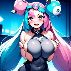 1girls ai_generated big_breasts breasts female game_freak iono_(pokemon) light-skinned_female light_skin magnemite magnemite_hairclips nintendo pokemon pokemon_sv solo