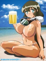 aqua_eyes brabustersystem breasts brown_hair dark_skin hair huge_breasts joshi large_breasts magutan tan