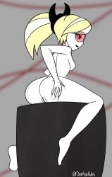 1girls ass black_lips blonde_hair breasts dantootharts demon demon_girl hazbin_hotel looking_back nude nude_female odette_(hazbin_hotel) ponytail pussy solo tagme vivienne_medrano vivziepop white_body white_skin