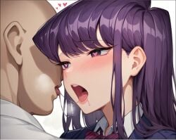 , 1boy 1girls ai_generated bald blush cheating cheating_boyfriend female french_kiss kissing komi-san_wa_komyushou_desu komi_shouko long_hair mature_female open_mouth original_character purple_eyes purple_hair