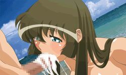 animated brabustersystem brown_hair cum dark_skin fellatio green_eyes hair joshi magutan oral penis tan