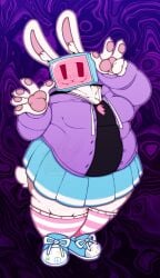 1girls bunny bunny_ears bunny_tail chubby chubby_female fangs freckles furry furry_only high_knee_socks hoodie jenssenbro jenssenbro_(artist) melanie_(regretevator) necklace non-human object_head pawpads paws posing regretevator roblox safe_for_work sfw skirt tennis_shoes tv_head