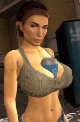 1girls 3d alternate_costume alyx_vance between_breasts big_breasts black_hair clothed curvy curvy_female curvy_figure english_text female female_only half-life half-life_(series) half-life_2 human human_female human_only looking_at_viewer looking_pleasured miaschani object_between_breasts short_hair soda_can solo solo_female tank_top text text_box tomboy top_heavy valve video_game video_game_character video_game_franchise video_games