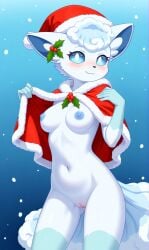 adorable ai_generated alolan_form alolan_vulpix anthro christmas cute cute_face female furry furry_only gobabsnow medium_breasts nude pokemon pokemon_(species) pussy