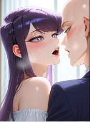 , 1boy 1girls ai_generated bald blush cheating cheating_boyfriend cheating_husband female komi-san_wa_komyushou_desu komi_shouko long_hair male mature_female open_mouth purple_hair saliva saliva_trail swept_bangs